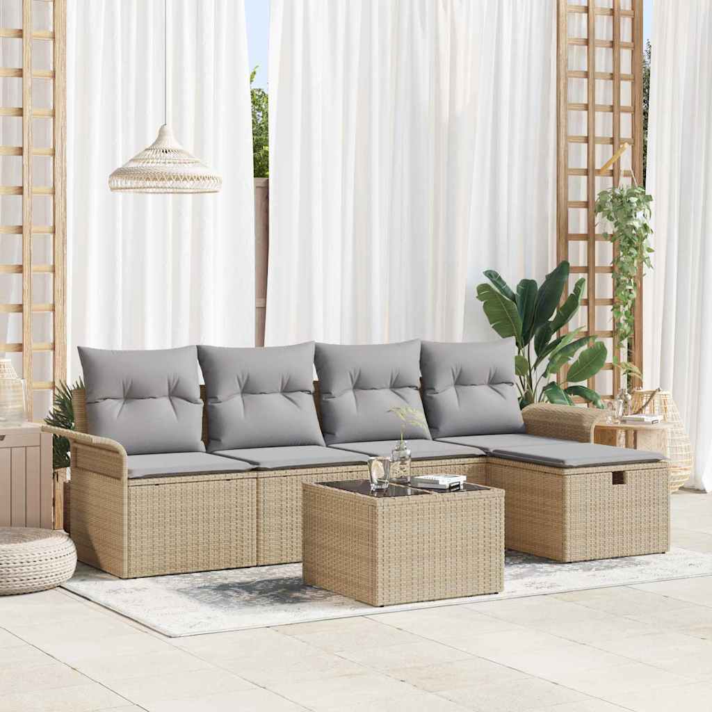 Tuinbankenset 6 st Beige en Licht Grijs poly rattan