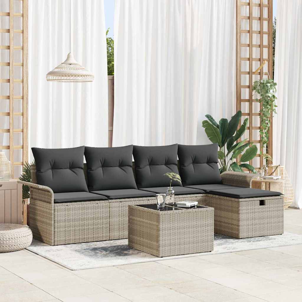 Tuinbankenset met kussen 6 pcs Lichtgrijs poly rattan is nu te koop bij PeponiXL, paradijselijk wonen!