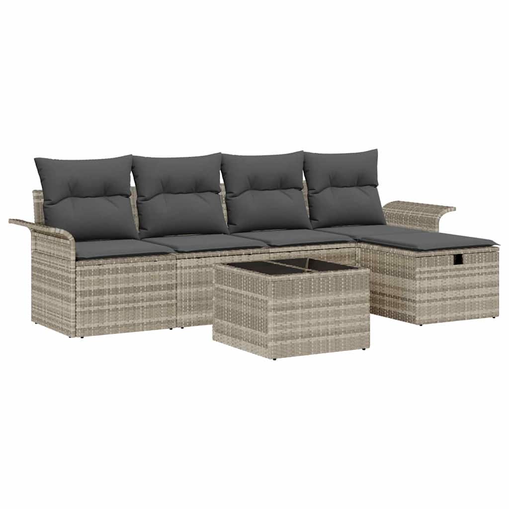 Tuinbankenset met kussen 6 pcs Lichtgrijs poly rattan is nu te koop bij PeponiXL, paradijselijk wonen!