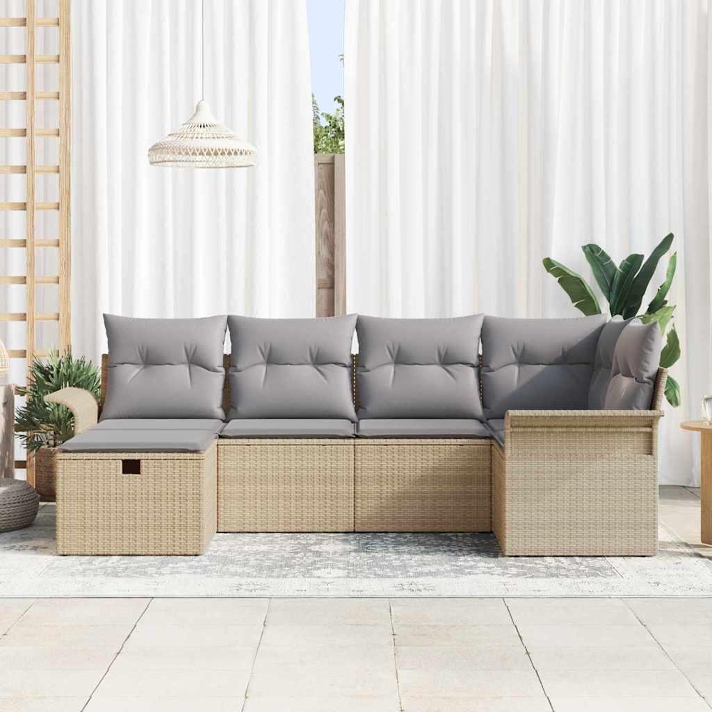 Tuinbankenset 6 st Beige en Licht Grijs poly rattan