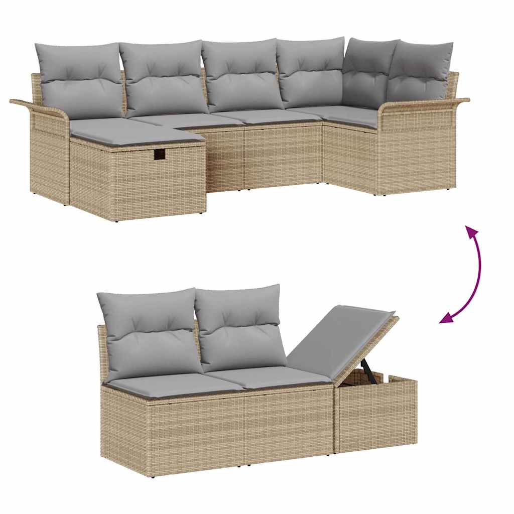 Tuinbankenset 6 st Beige en Licht Grijs poly rattan