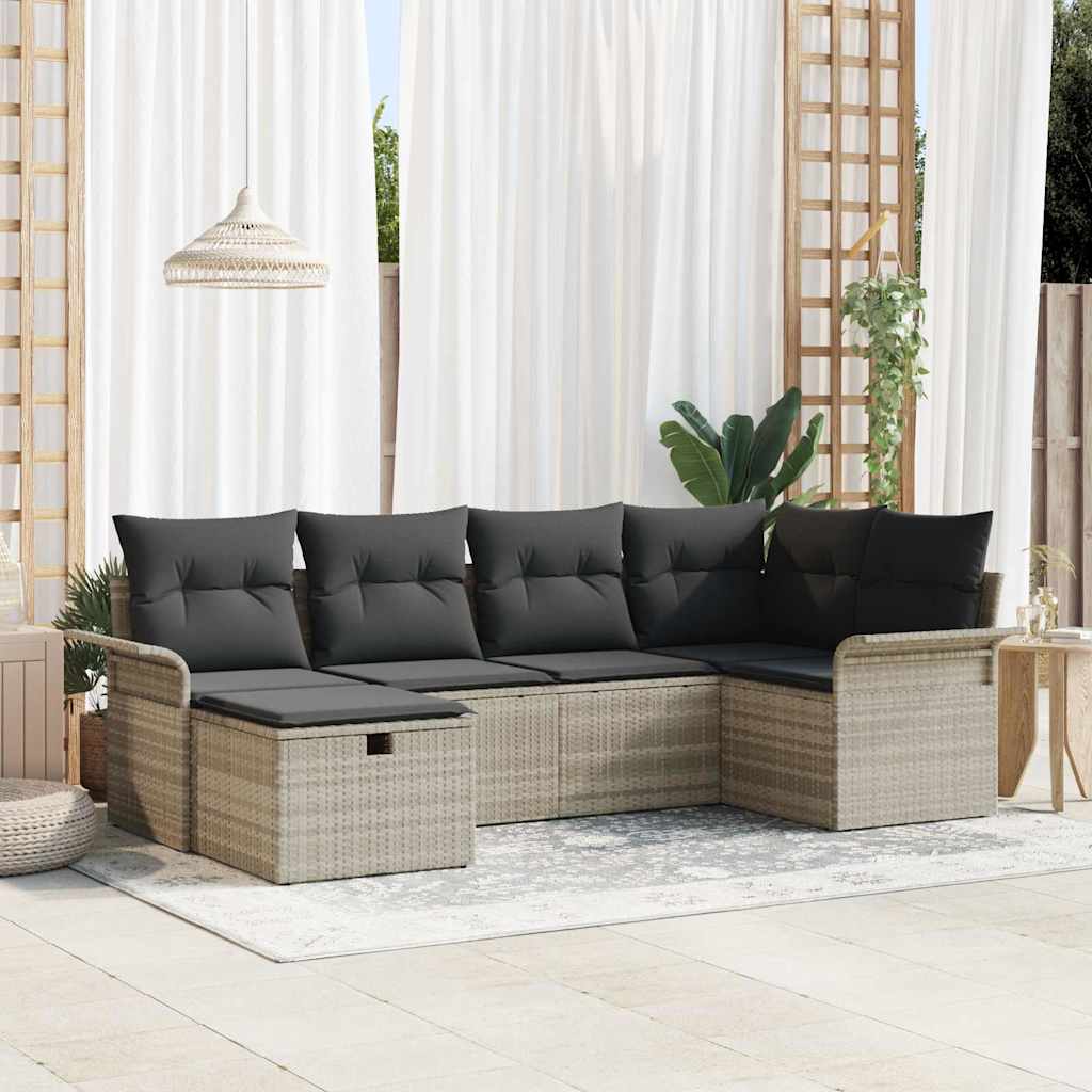 Tuin Sofa Set met kussen 6 pcs Lichtgrijs poly rattan is nu te koop bij PeponiXL, paradijselijk wonen!