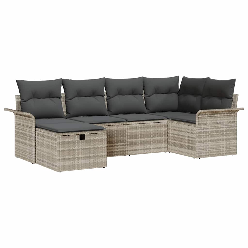 Tuin Sofa Set met kussen 6 pcs Lichtgrijs poly rattan is nu te koop bij PeponiXL, paradijselijk wonen!