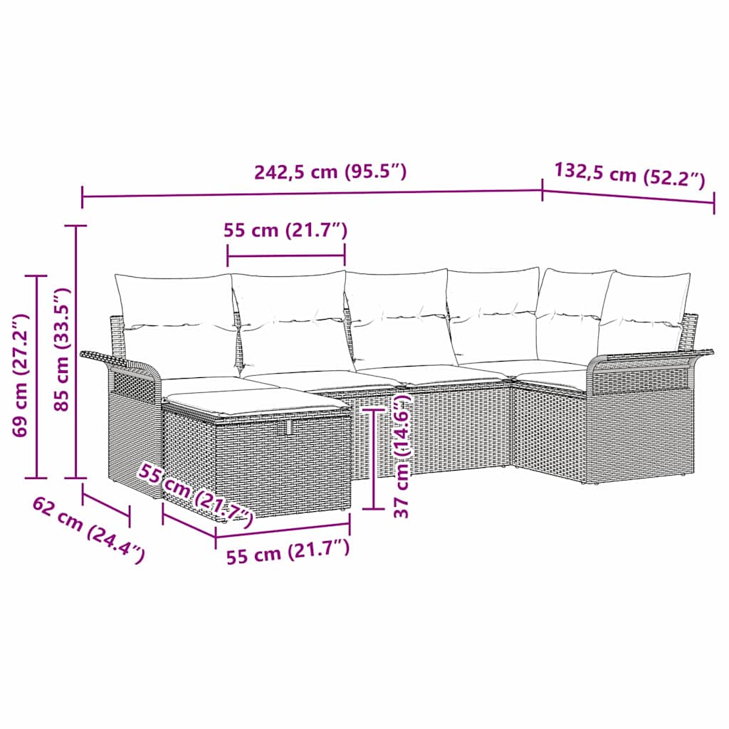 Tuin Sofa Set met kussen 6 pcs Lichtgrijs poly rattan is nu te koop bij PeponiXL, paradijselijk wonen!