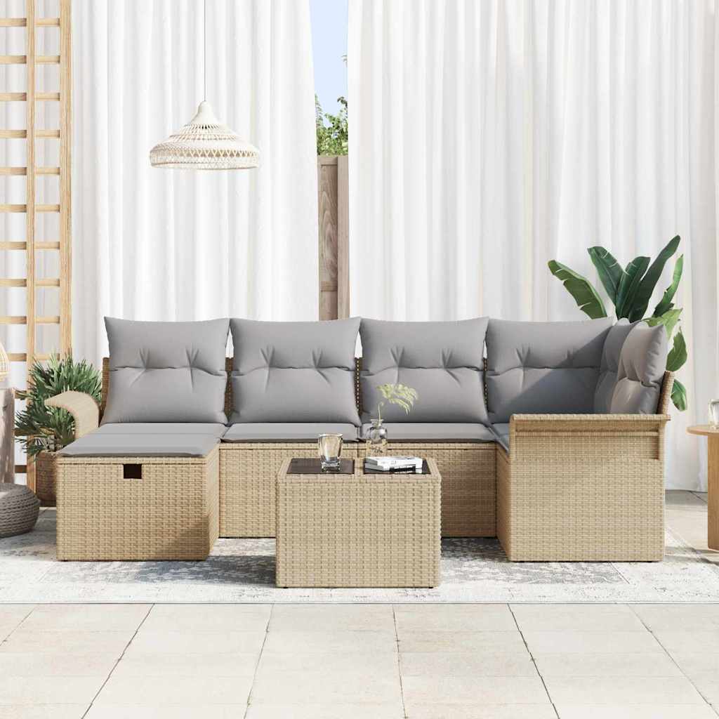 Tuinbankenset 7 st Beige en Licht Grijs poly rattan