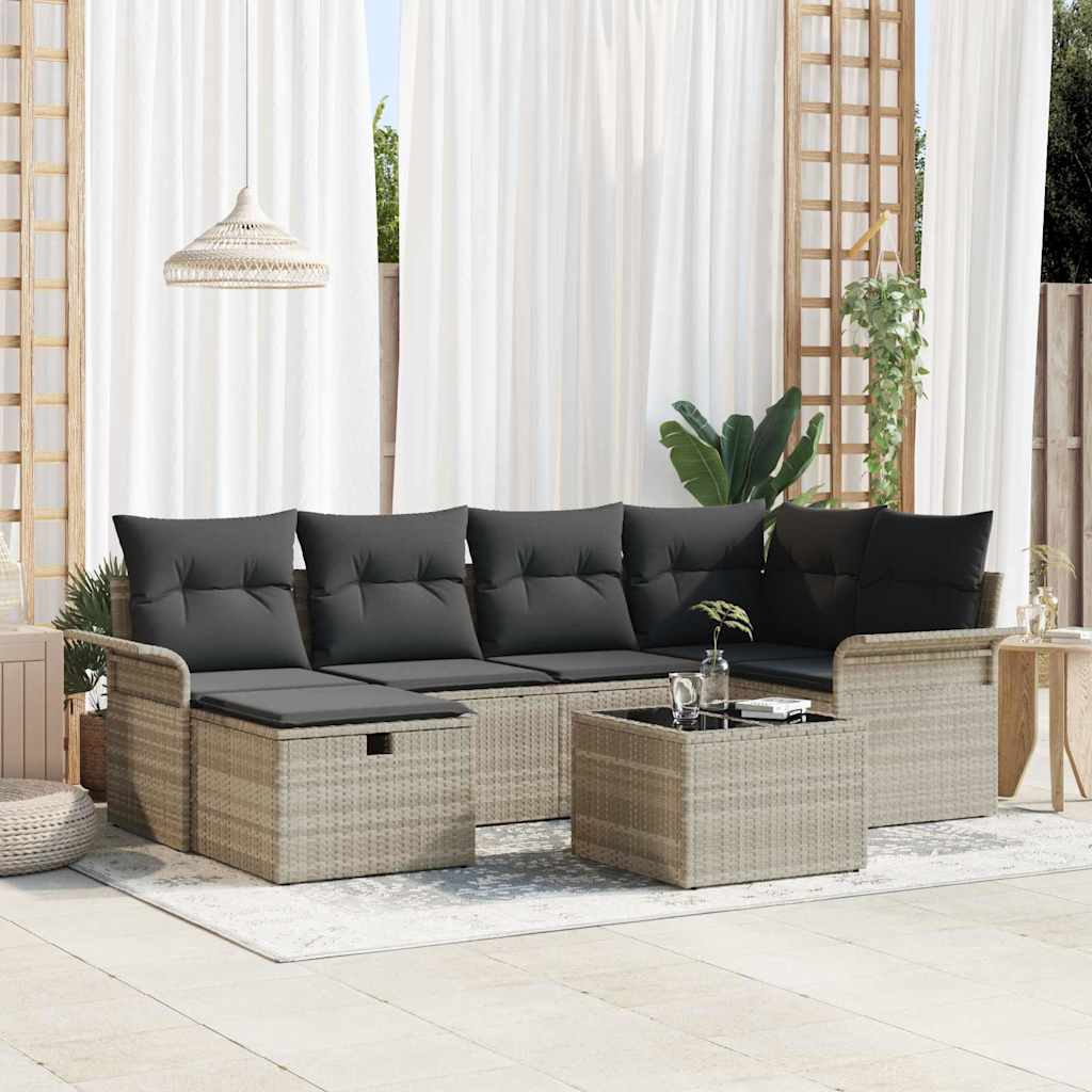 Tuin Sofa Set met kussen 7 pcs Lichtgrijs poly rattan is nu te koop bij PeponiXL, paradijselijk wonen!