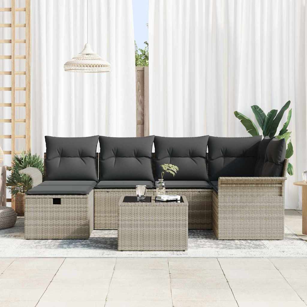 Tuin Sofa Set met kussen 7 pcs Lichtgrijs poly rattan is nu te koop bij PeponiXL, paradijselijk wonen!