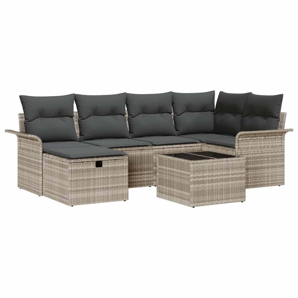 Tuin Sofa Set met kussen 7 pcs Lichtgrijs poly rattan is nu te koop bij PeponiXL, paradijselijk wonen!