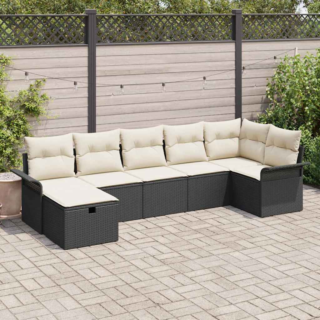 Tuin Sofa Set met kussen 7 pcs Zwart en Crème poly rattan is nu te koop bij PeponiXL, paradijselijk wonen!