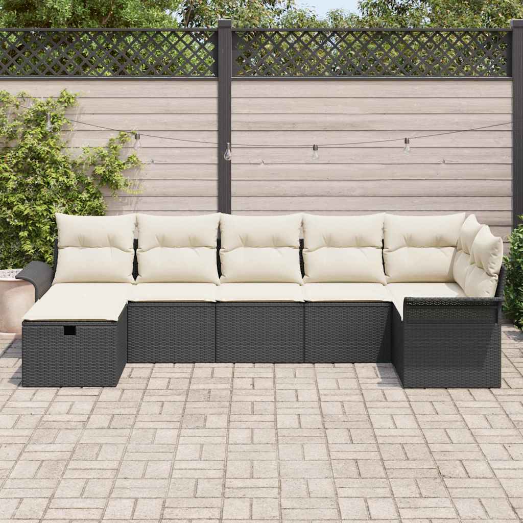Tuin Sofa Set met kussen 7 pcs Zwart en Crème poly rattan is nu te koop bij PeponiXL, paradijselijk wonen!