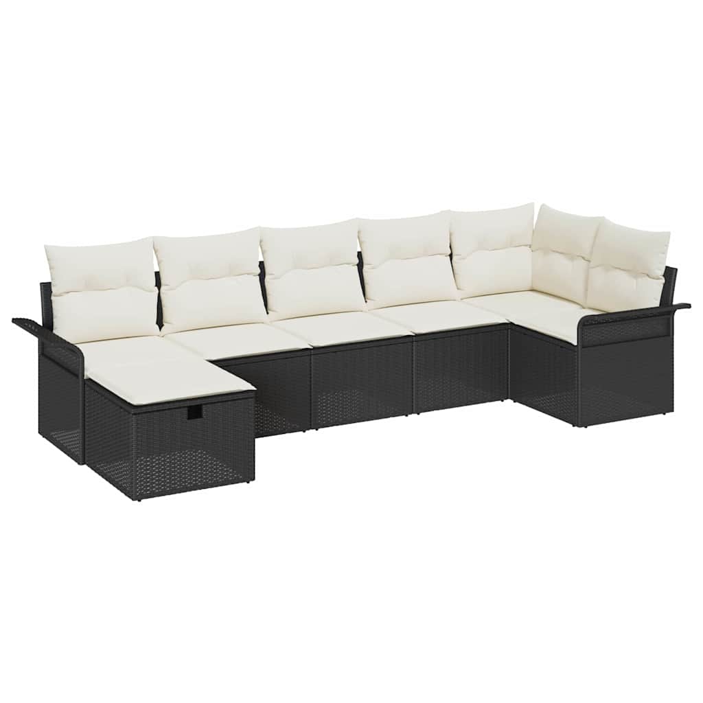 Tuin Sofa Set met kussen 7 pcs Zwart en Crème poly rattan is nu te koop bij PeponiXL, paradijselijk wonen!