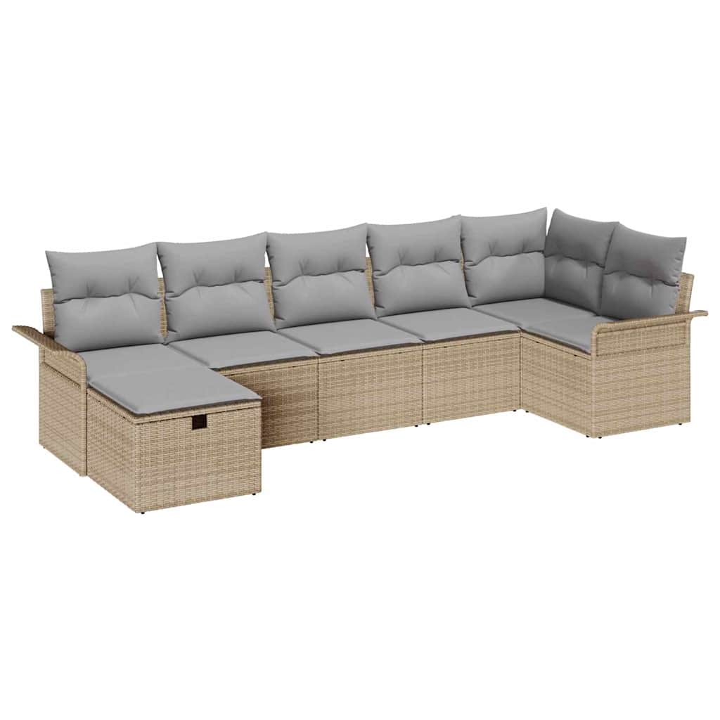 Tuin Sofa Set 7 st Beige en Licht Grijs poly rattan