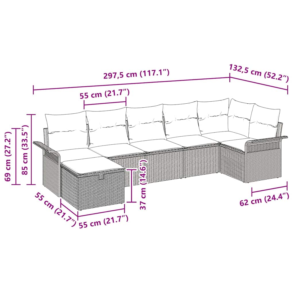 Tuin Sofa Set met kussen 7 pcs Beige en Crème poly rattan is nu te koop bij PeponiXL, paradijselijk wonen!