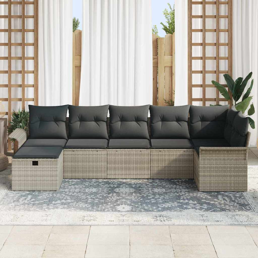 Tuin Sofa Set met kussen 7 pcs Lichtgrijs poly rattan is nu te koop bij PeponiXL, paradijselijk wonen!