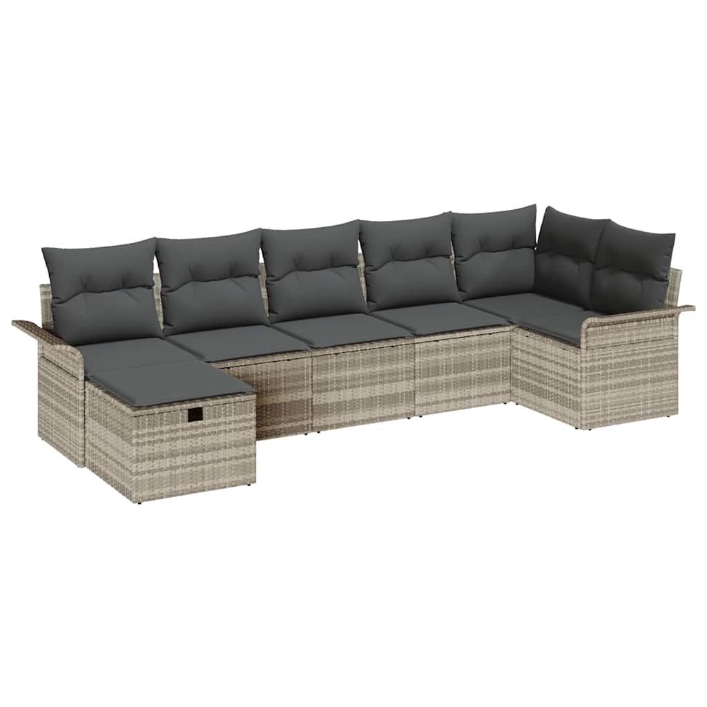 Tuin Sofa Set met kussen 7 pcs Lichtgrijs poly rattan is nu te koop bij PeponiXL, paradijselijk wonen!