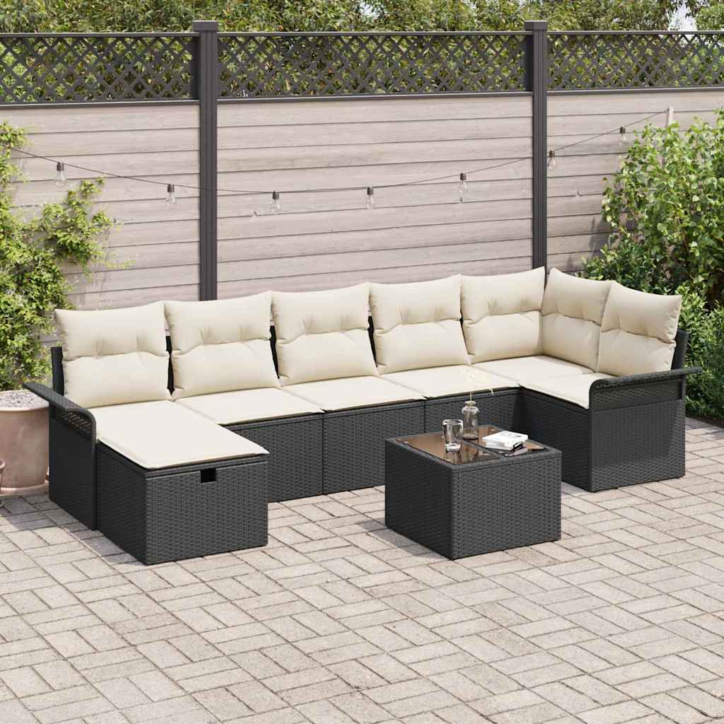 Tuin Sofa Set met kussen 8 pcs Zwart en Crème poly rattan is nu te koop bij PeponiXL, paradijselijk wonen!