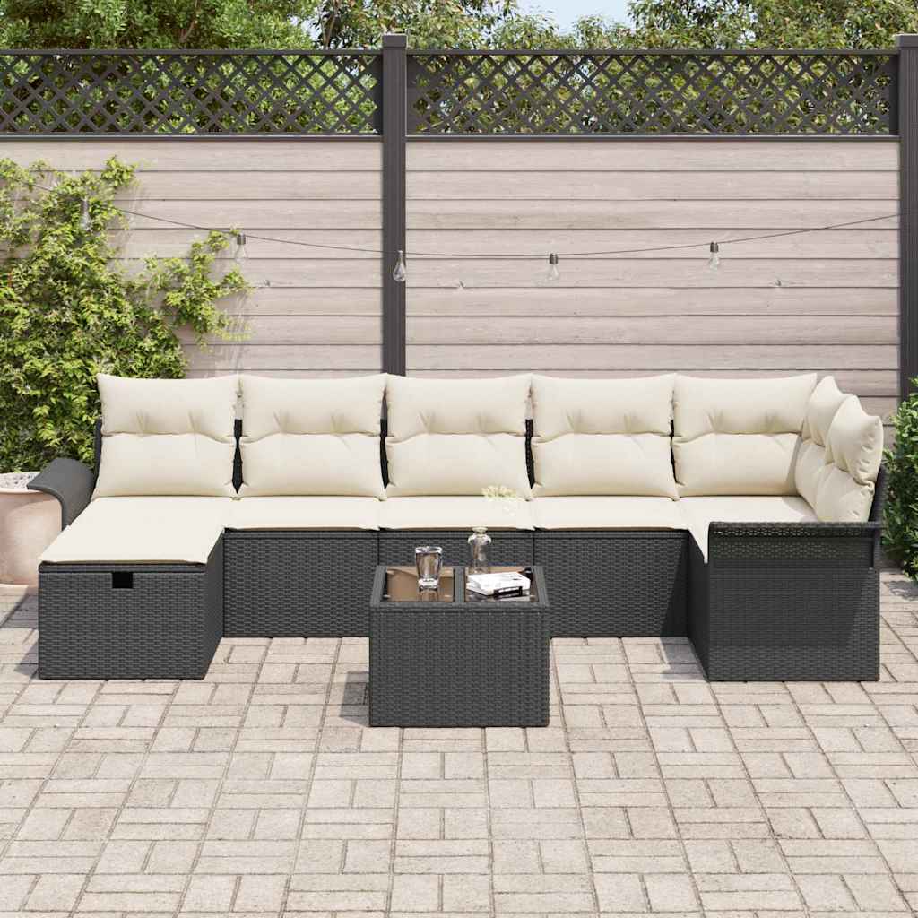 Tuin Sofa Set met kussen 8 pcs Zwart en Crème poly rattan is nu te koop bij PeponiXL, paradijselijk wonen!