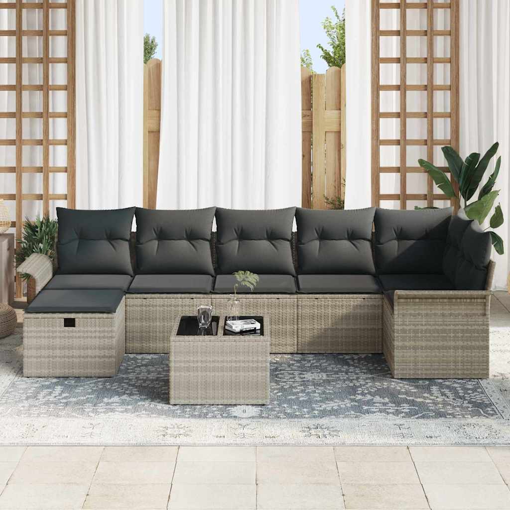 Tuin Sofa Set met kussen 8 pcs Lichtgrijs poly rattan is nu te koop bij PeponiXL, paradijselijk wonen!