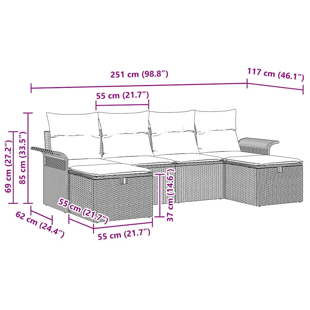 Tuin Sofa Set met kussen 6 pcs Zwart en Crème poly rattan is nu te koop bij PeponiXL, paradijselijk wonen!