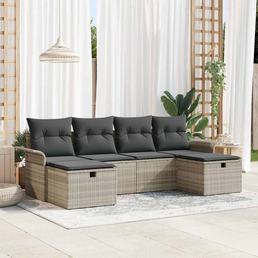 Tuin Sofa Set met kussen 6 pcs Lichtgrijs poly rattan is nu te koop bij PeponiXL, paradijselijk wonen!