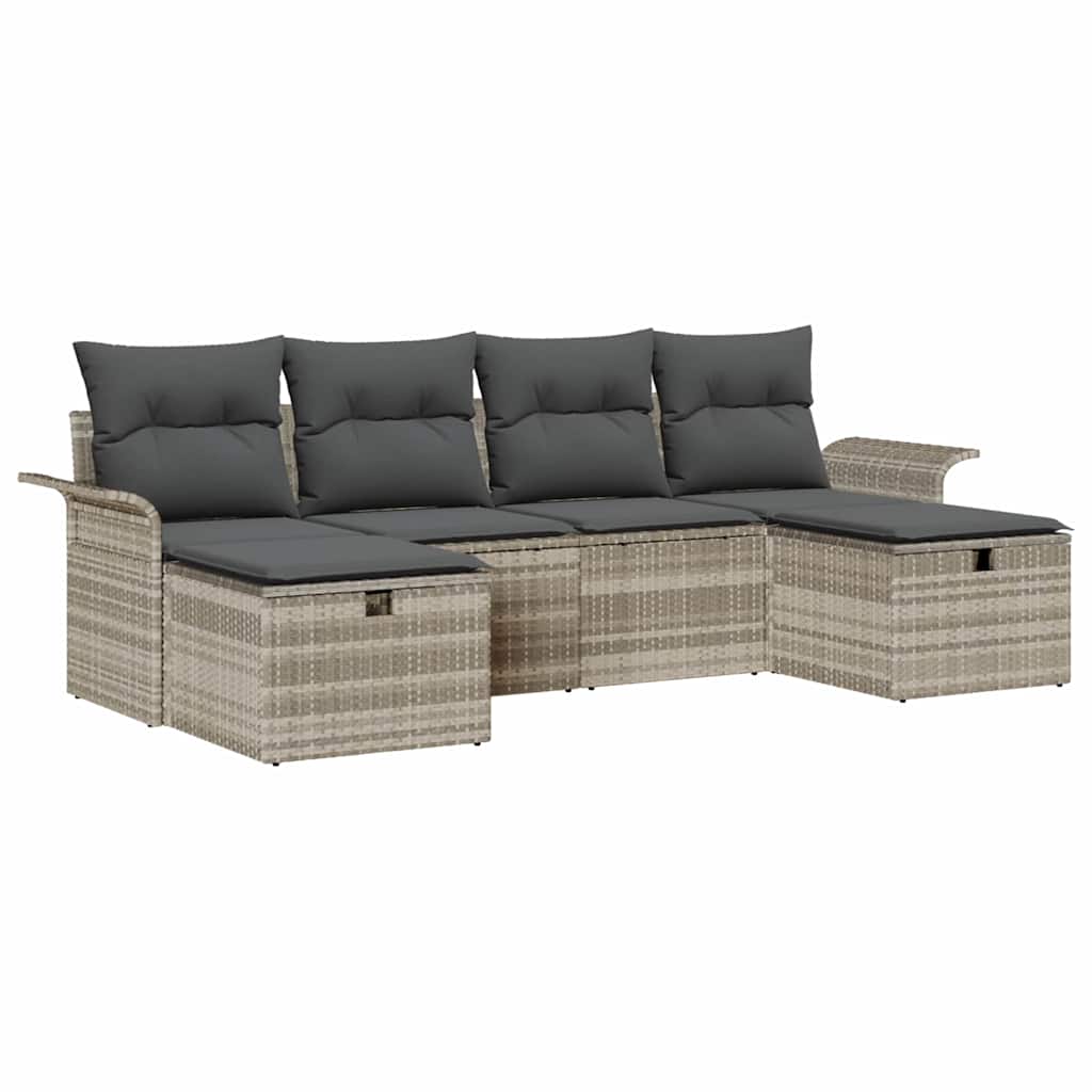 Tuin Sofa Set met kussen 6 pcs Lichtgrijs poly rattan is nu te koop bij PeponiXL, paradijselijk wonen!