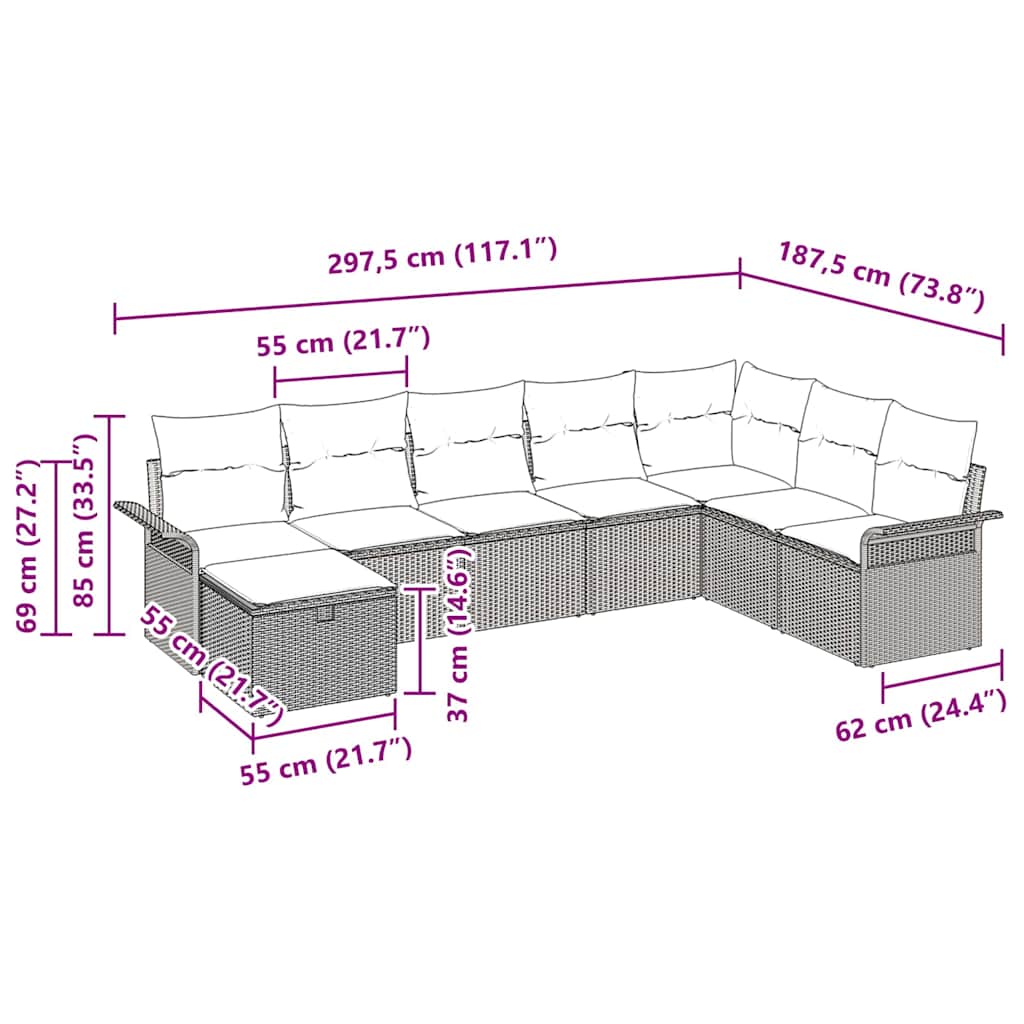 Tuin Sofa Set met kussen 8 pcs Beige en Crème poly rattan is nu te koop bij PeponiXL, paradijselijk wonen!