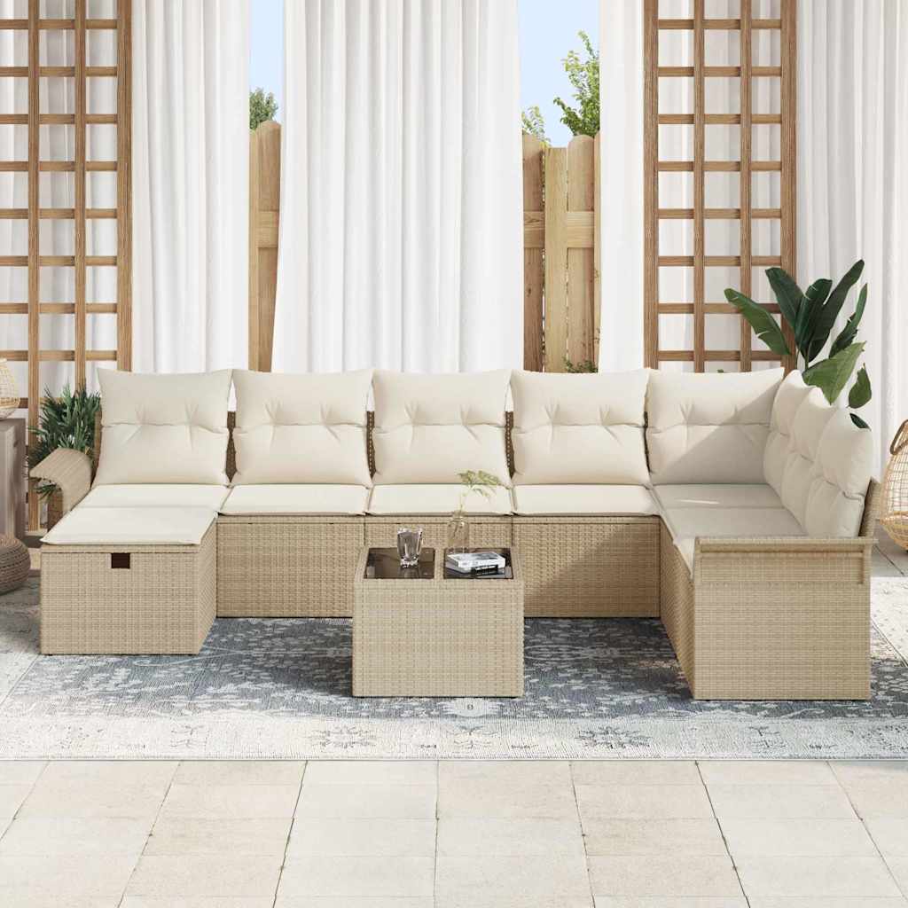 Tuin Sofa Set met kussen 9 pcs Beige en Crème poly rattan is nu te koop bij PeponiXL, paradijselijk wonen!