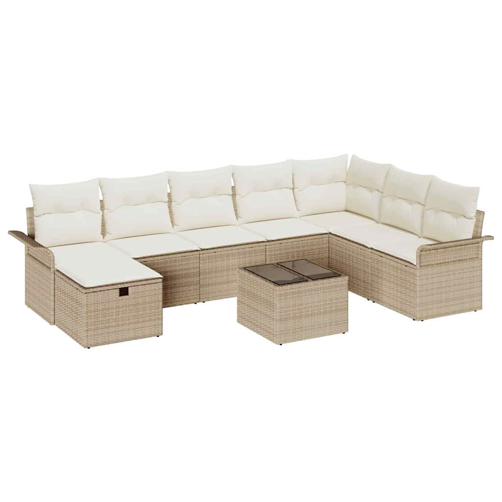 Tuin Sofa Set met kussen 9 pcs Beige en Crème poly rattan is nu te koop bij PeponiXL, paradijselijk wonen!
