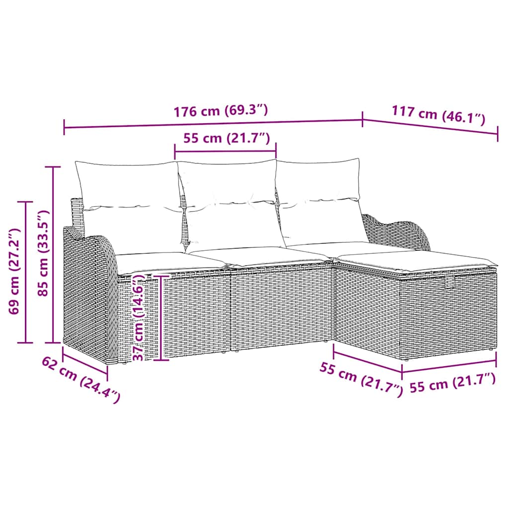 Tuinbankenset met kussen 4 pcs Zwart en Crème poly rattan is nu te koop bij PeponiXL, paradijselijk wonen!