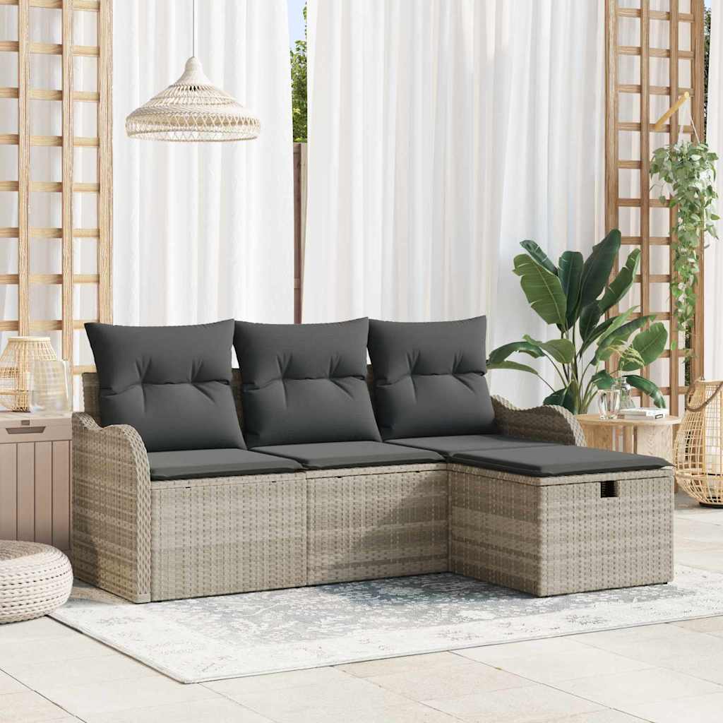 Tuinbankenset met kussen 4 pcs Lichtgrijs poly rattan is nu te koop bij PeponiXL, paradijselijk wonen!