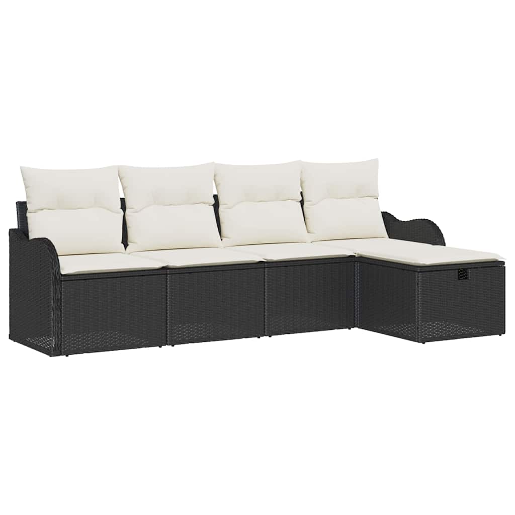 Tuin Sofa Set met kussen 5 pcs Zwart en crème Poly riet is nu te koop bij PeponiXL, paradijselijk wonen!