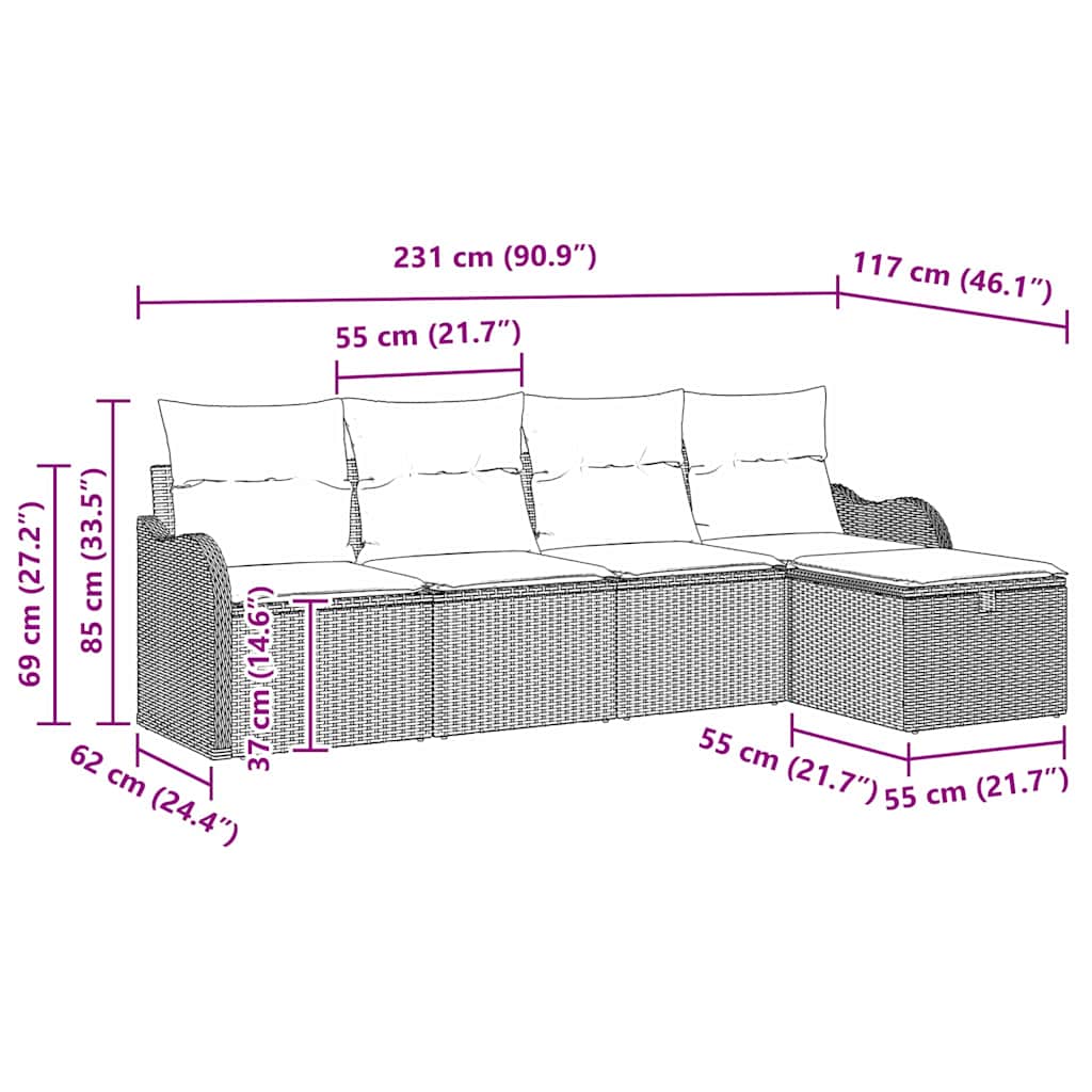 Tuin Sofa Set met kussen 5 pcs Zwart en crème Poly riet is nu te koop bij PeponiXL, paradijselijk wonen!