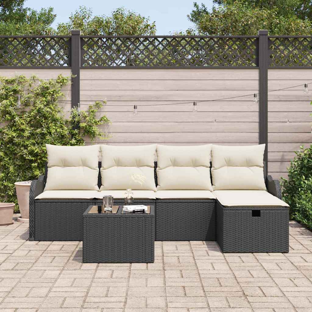 Tuin Sofa Set met kussen 6 pcs Zwart en Crème poly rattan is nu te koop bij PeponiXL, paradijselijk wonen!