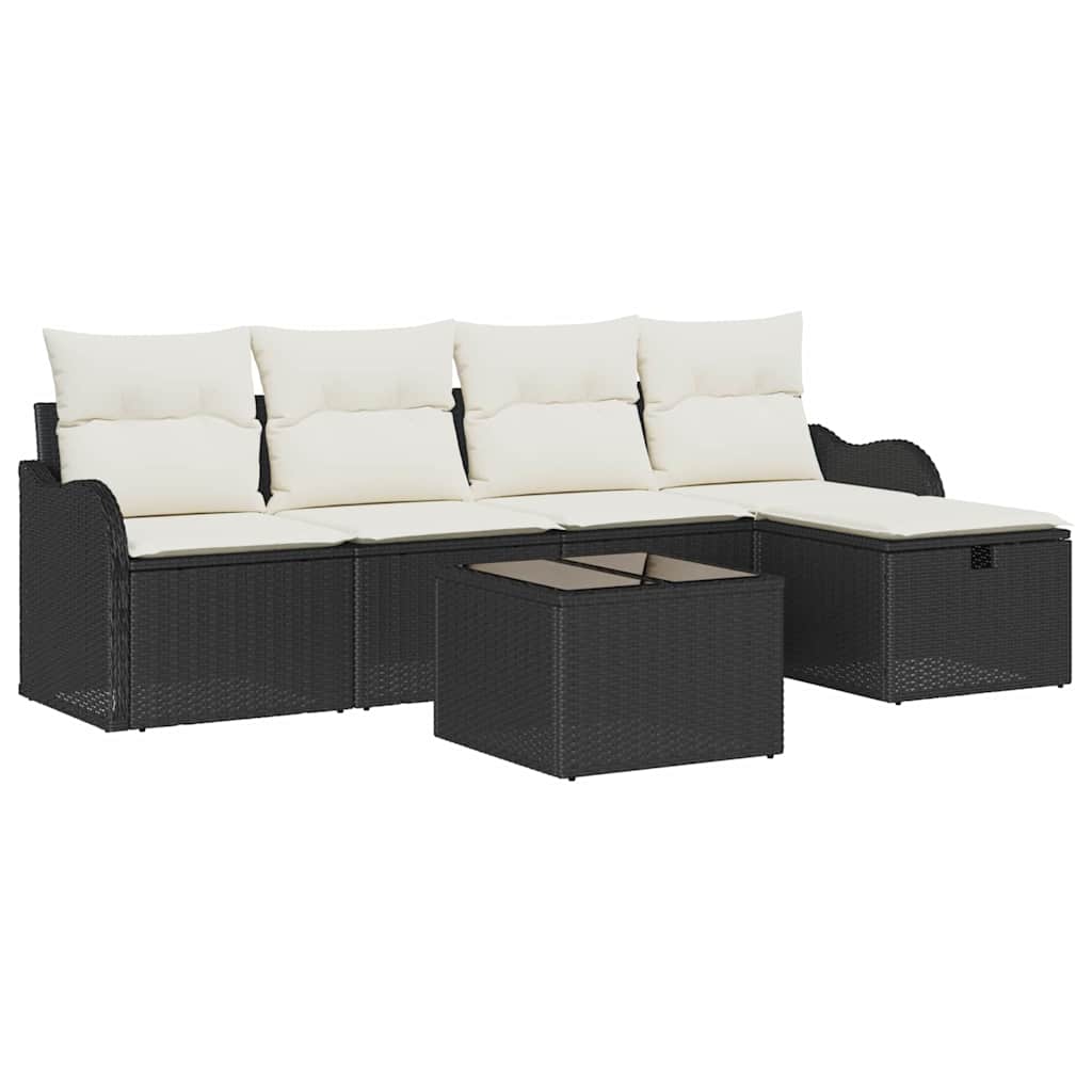 Tuin Sofa Set met kussen 6 pcs Zwart en Crème poly rattan is nu te koop bij PeponiXL, paradijselijk wonen!