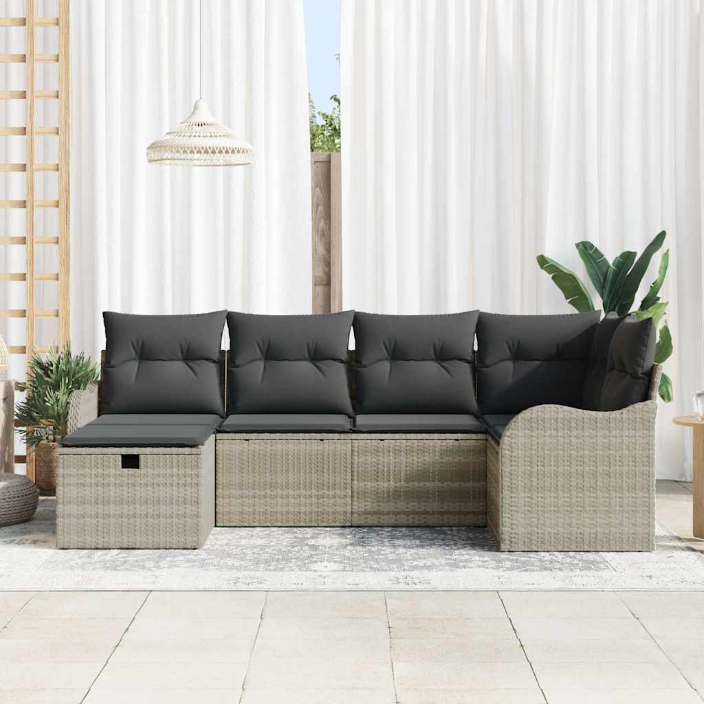 Tuin Sofa Set 6 st 6-Aantal zitplaatsen Lichtgrijs poly rattan