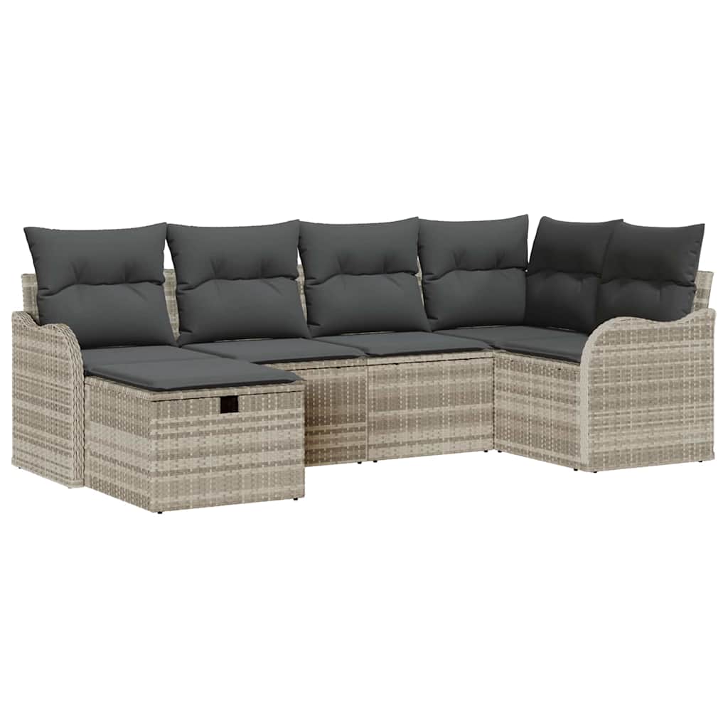Tuin Sofa Set 6 st 6-Aantal zitplaatsen Lichtgrijs poly rattan