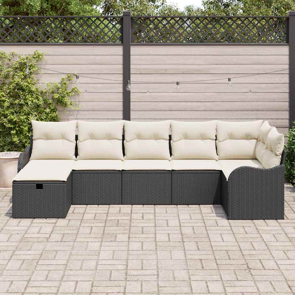 Bankstel met kussen met opslag Zwart en Crème poly rattan is nu te koop bij PeponiXL, paradijselijk wonen!