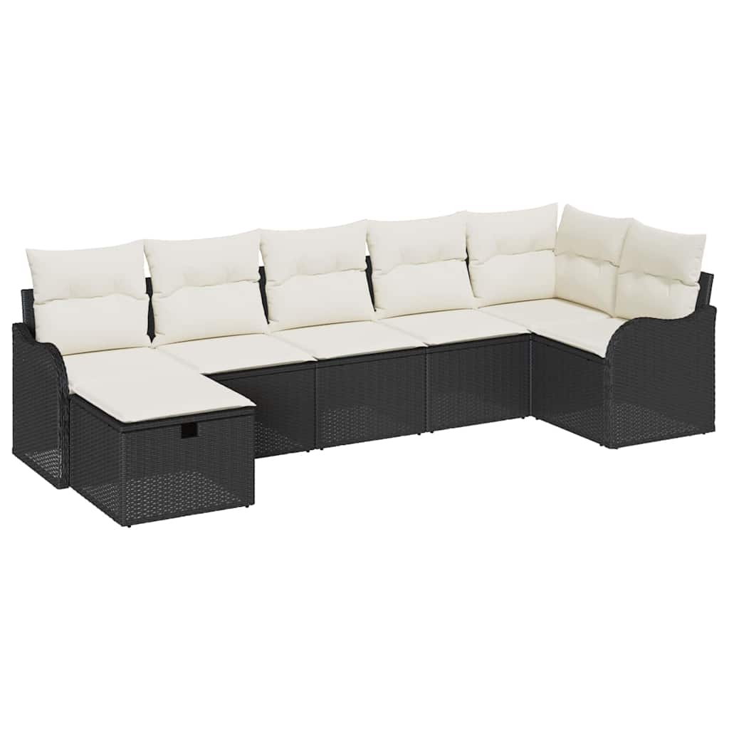 Bankstel met kussen met opslag Zwart en Crème poly rattan is nu te koop bij PeponiXL, paradijselijk wonen!