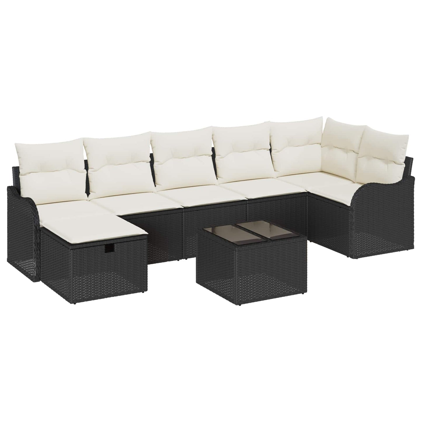 Bankstel met kussen met opslag 8 pcs Zwart en Crème poly rattan is nu te koop bij PeponiXL, paradijselijk wonen!