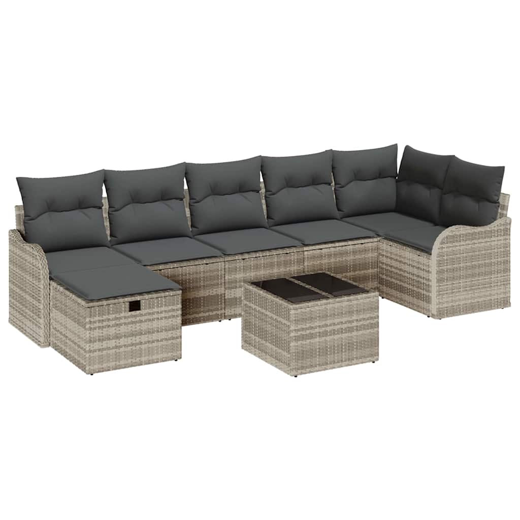 Bankstel met kussen met opslag 8 pcs Lichtgrijs poly rattan is nu te koop bij PeponiXL, paradijselijk wonen!