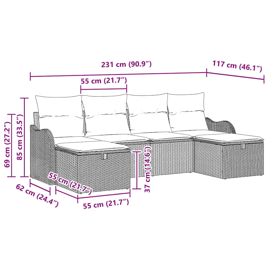 Bankstel met kussen met opslag 6 pcs Zwart en Crème poly rattan is nu te koop bij PeponiXL, paradijselijk wonen!