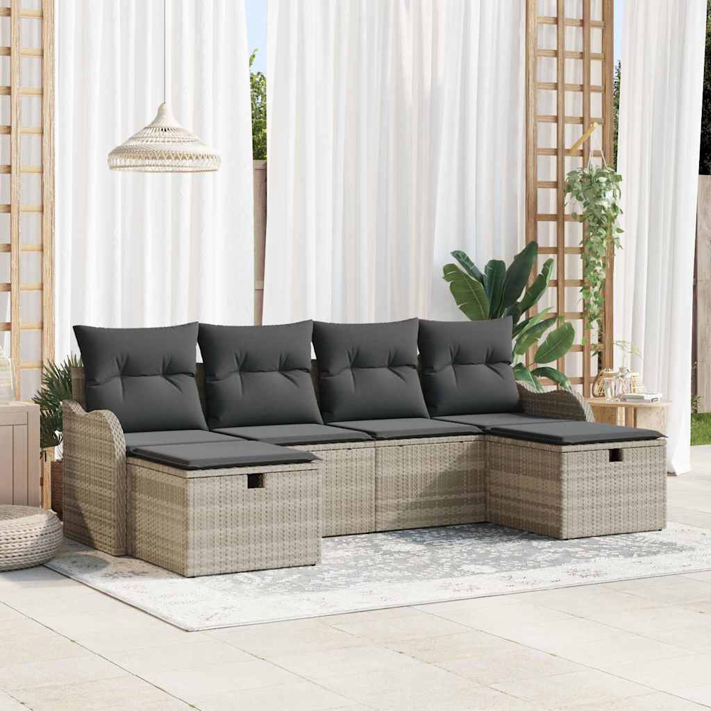Bankstel met kussen met opslag 6 pcs Lichtgrijs poly rattan is nu te koop bij PeponiXL, paradijselijk wonen!