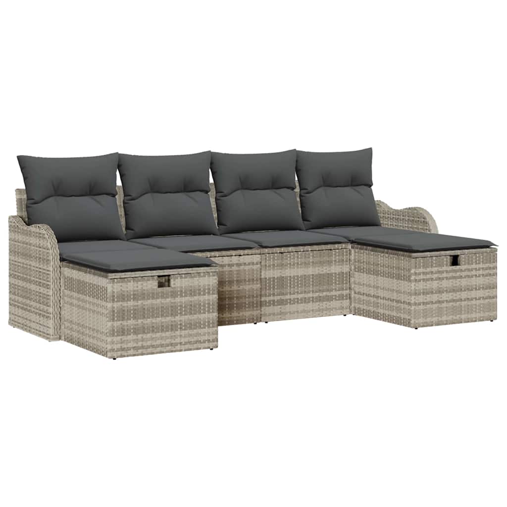 Bankstel met kussen met opslag 6 pcs Lichtgrijs poly rattan is nu te koop bij PeponiXL, paradijselijk wonen!