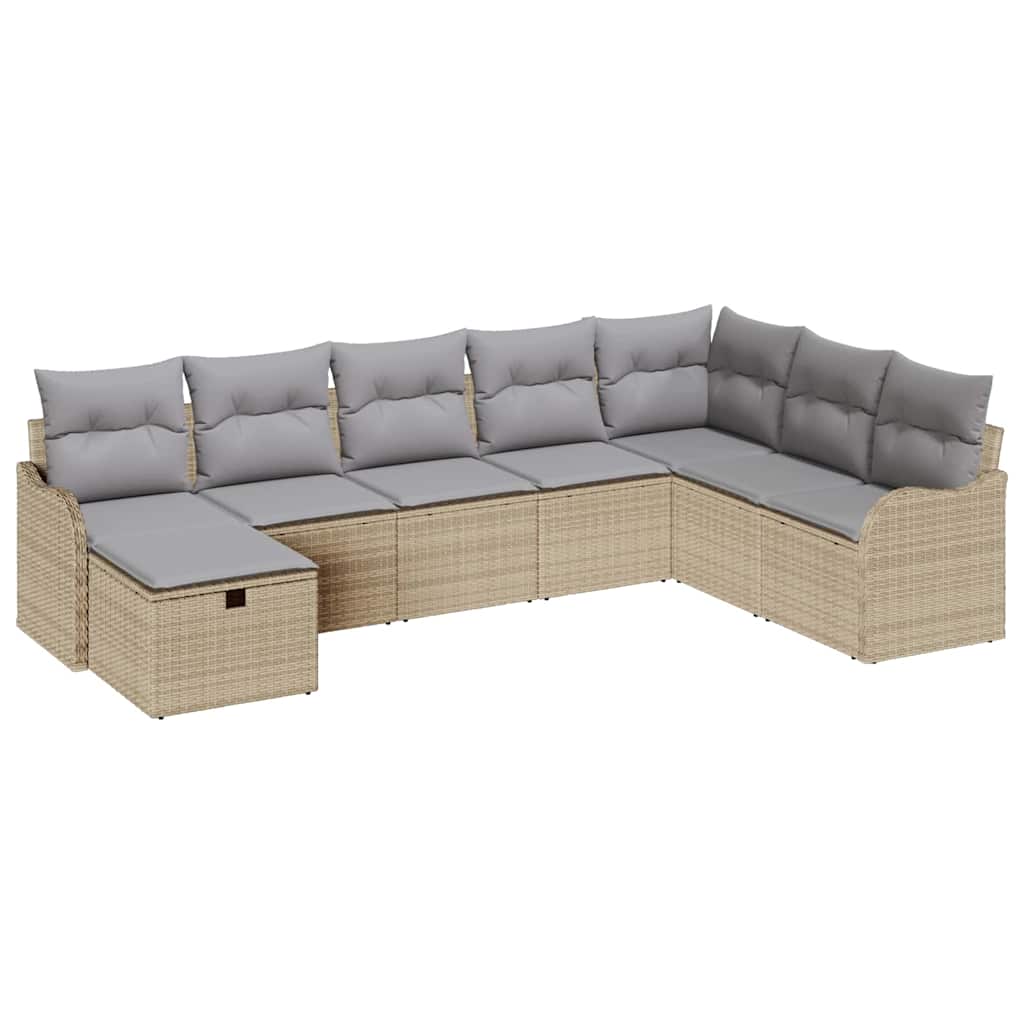 Bankstel met kussen met opslag Beige en Licht Grijs poly rattan