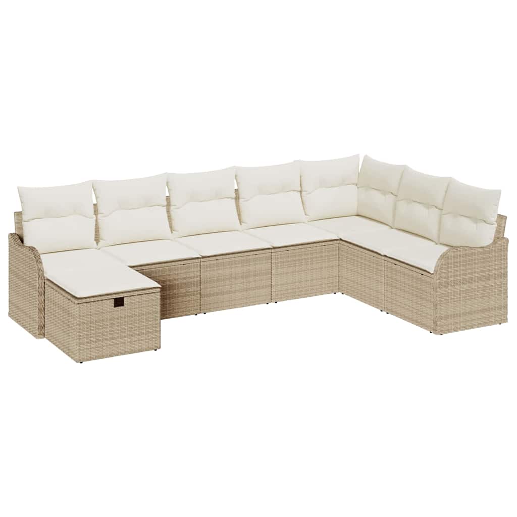 Bankstel met kussen met opslag 8 pcs Beige en Crème poly rattan is nu te koop bij PeponiXL, paradijselijk wonen!