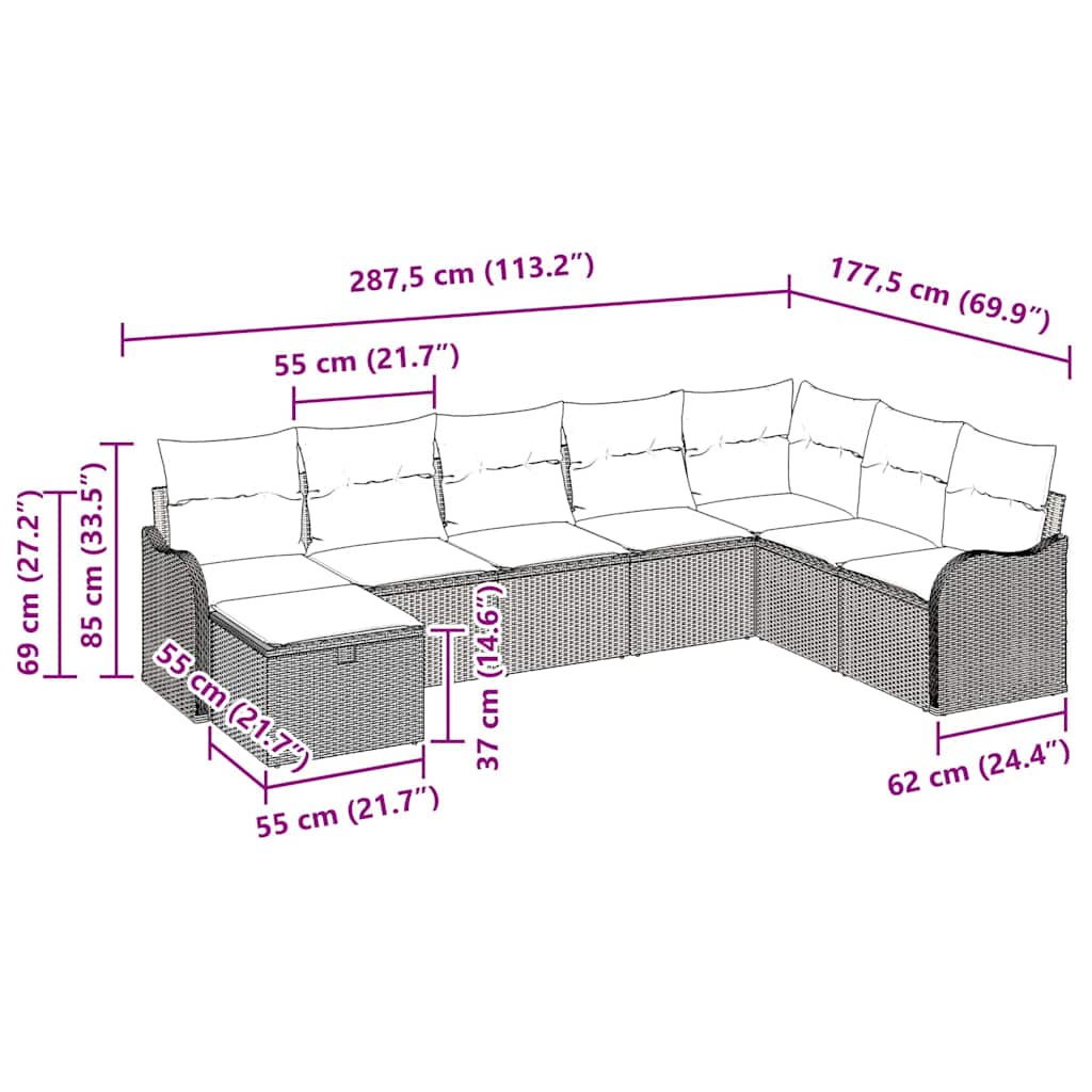 Bankstel met kussen met opslag 8 pcs Beige en Crème poly rattan is nu te koop bij PeponiXL, paradijselijk wonen!