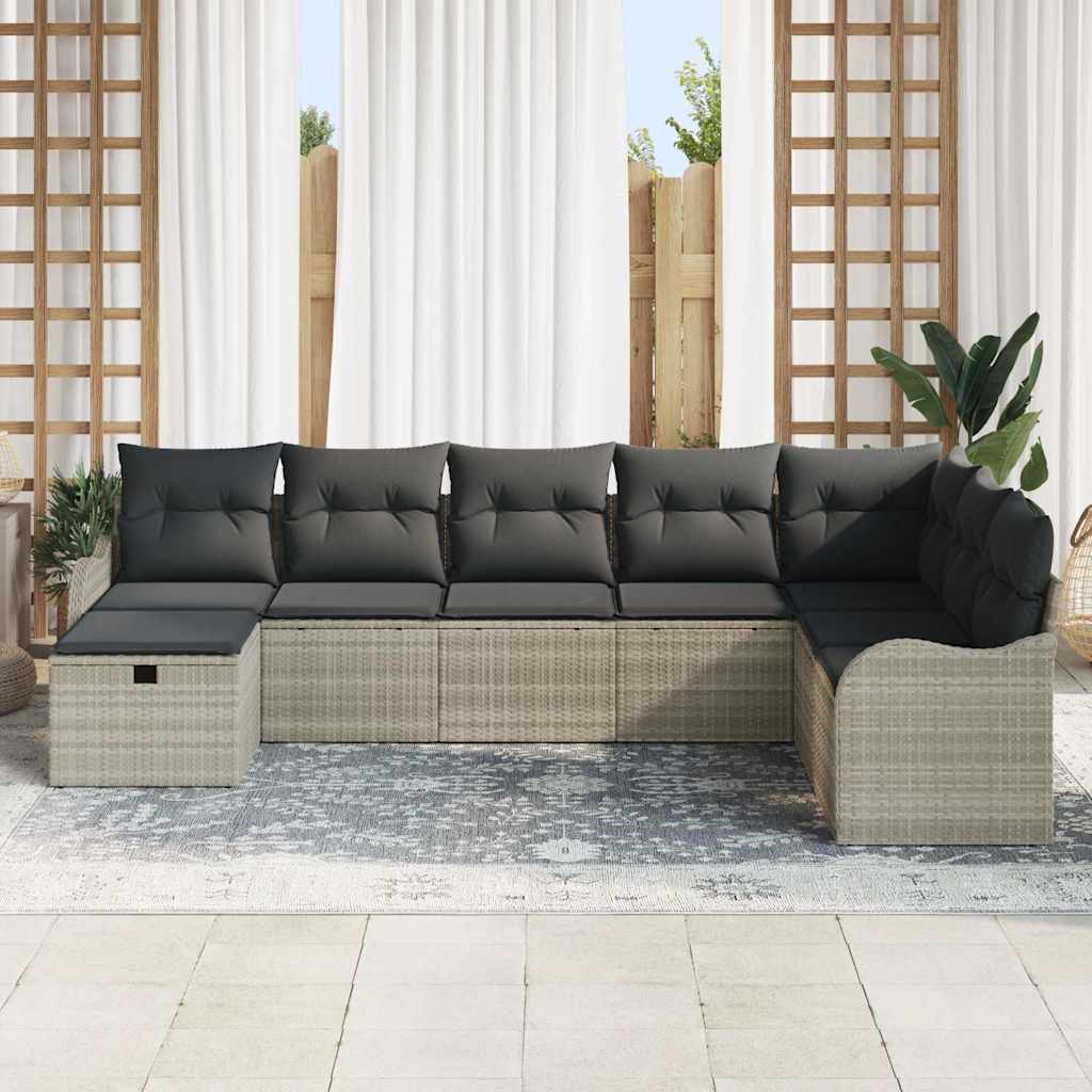 Bankstel met kussen met opslag 8 pcs Lichtgrijs poly rattan is nu te koop bij PeponiXL, paradijselijk wonen!