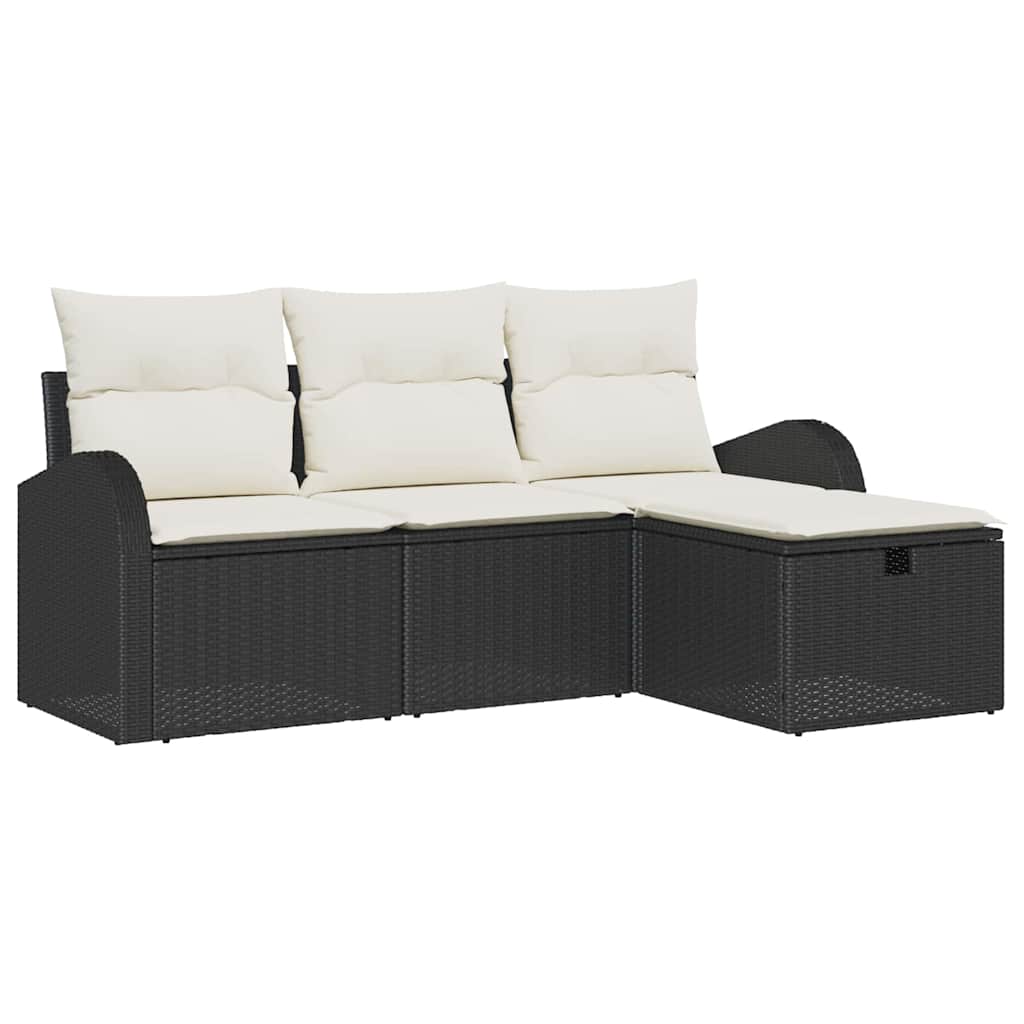 Bankstel met kussen met opslag 4 pcs Zwart en Crème poly rattan is nu te koop bij PeponiXL, paradijselijk wonen!