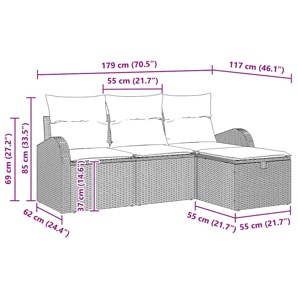 Bankstel met kussen met opslag 4 pcs Zwart en Crème poly rattan is nu te koop bij PeponiXL, paradijselijk wonen!