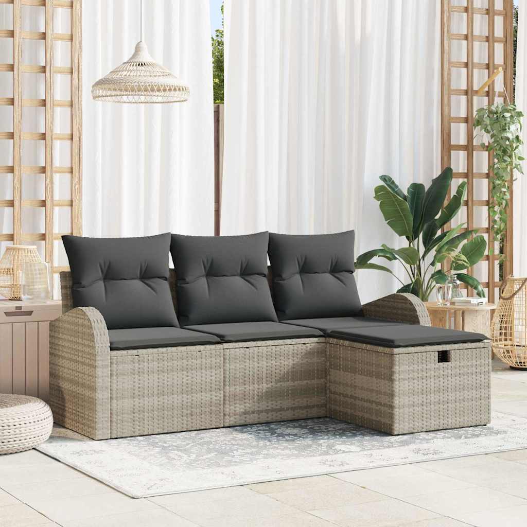 Bankstel met kussen met opslag 4 pcs Lichtgrijs poly rattan is nu te koop bij PeponiXL, paradijselijk wonen!